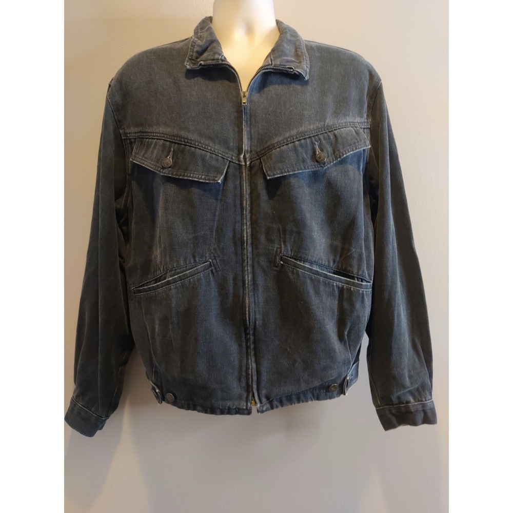 Benetton Vintage Men Italy Black Wash Pocket Denim Jacket SZ 48 *See Measurement